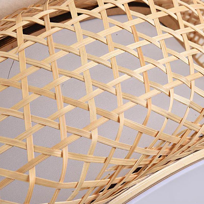 Wood Cylinder/Donut Flush Mount Lamp Traditionary Bamboo LED Ceiling Mounted Light for Living Room