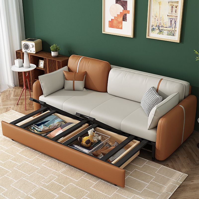 32.28" H Contemporary Faux Leather Square Arm Sofa Bed with Storage