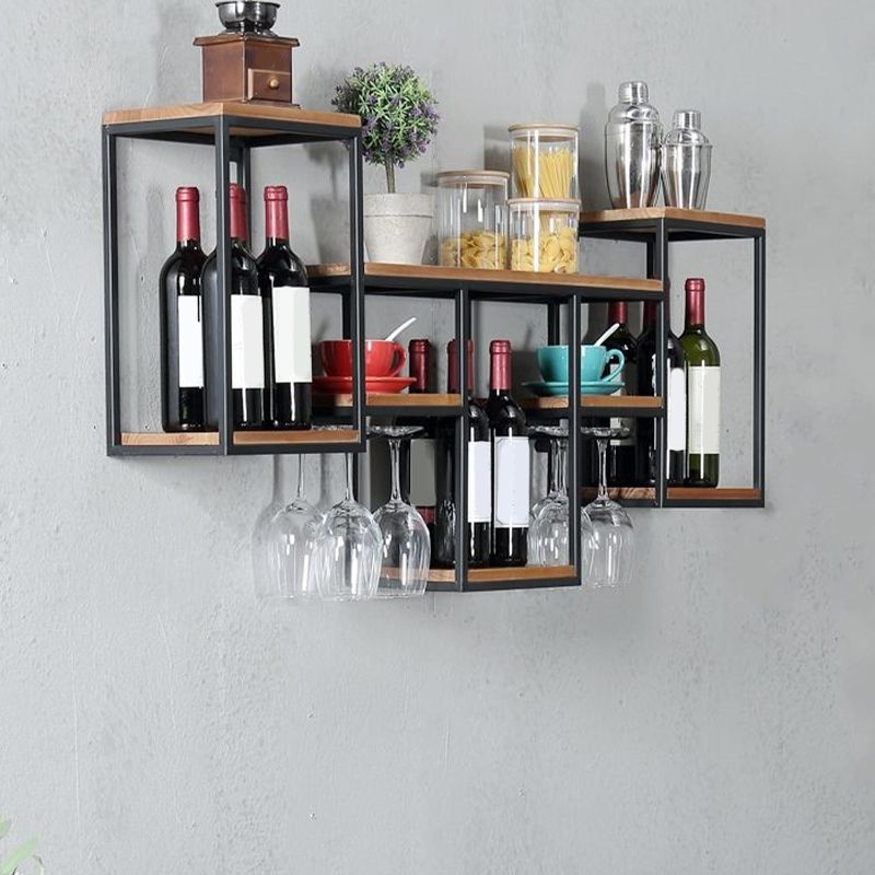 Industrial Metal Wine Holder Rack Wall Mounted Wine Jail with Shelf