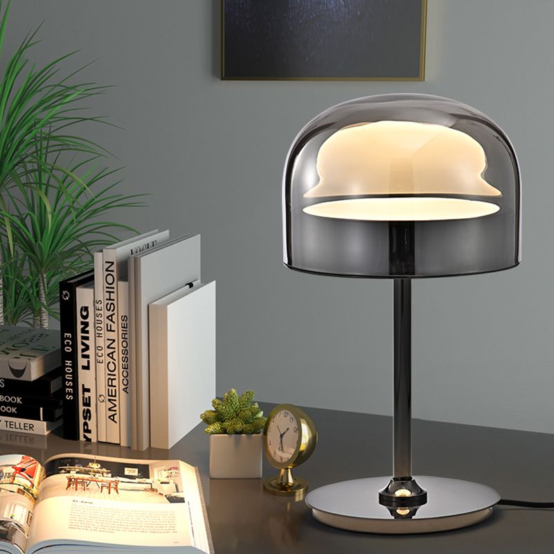Modern Artistic LED Table Lamp Electroplate Metal Dome Table Light with Glass Shade