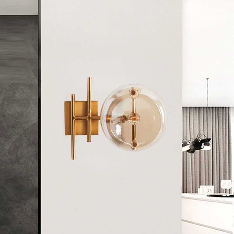Clear Glass Double Ball Wall Mounted Light Postmodern 1 Head Gold Finish Wall Sconce for Corner