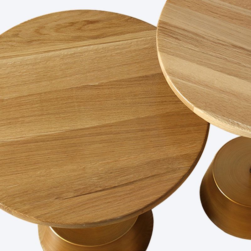 Scandinavian Round Wood Top Side Table Metal Pedestal End Table
