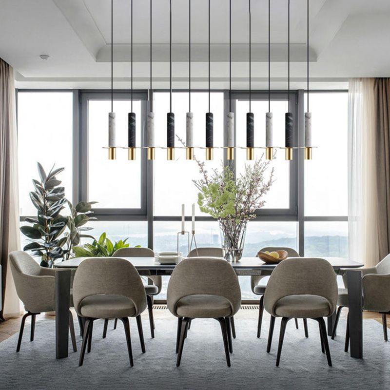 LED Marble Terrazzo Hanging Light Fixture Nordic Modern Style Living Room Long Downlight