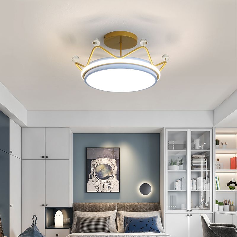 Crown Shape LED Ceiling Lamp Kids Style Iron 2 Lights Flush Mount for Bedroom