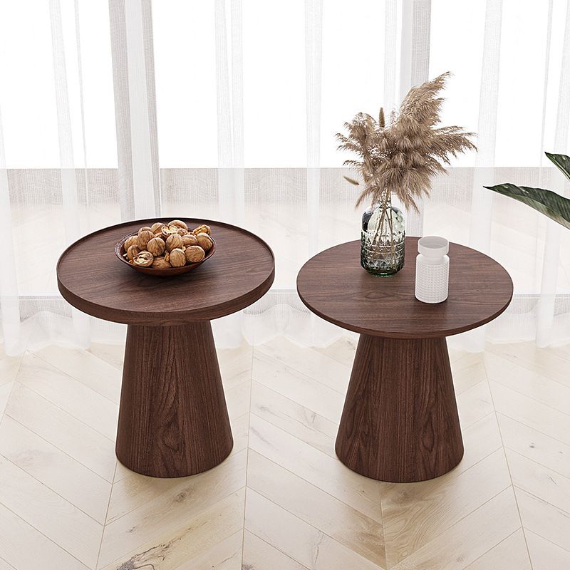 Scandinavian Brown Table Round Pedestal Solid Wood End Table