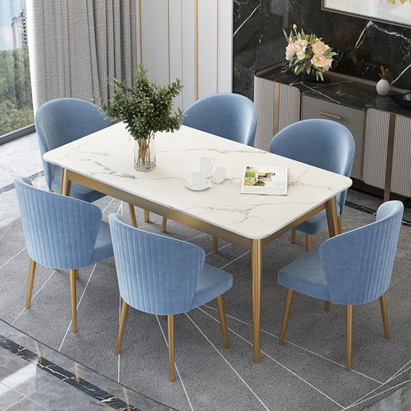 White Stone Top Dining Table Contemporary Rectangle Dining Table with 4 Legs