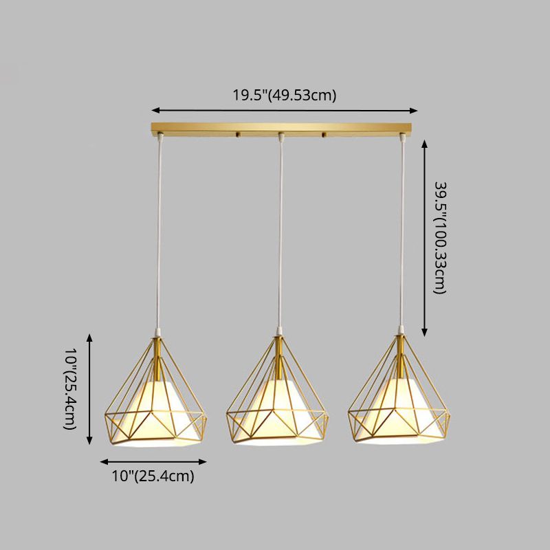 3 luci Diamond Cage Multi Pendants Luce a soffitto in metallo industriale con corda sospesa per il corridoio
