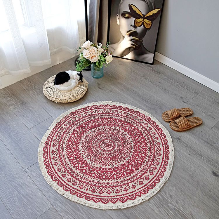 Nostalgia Moroccan Rug Classic Cotton Blend Rug Friendly Washable Carpet with Fringe for Home Decor