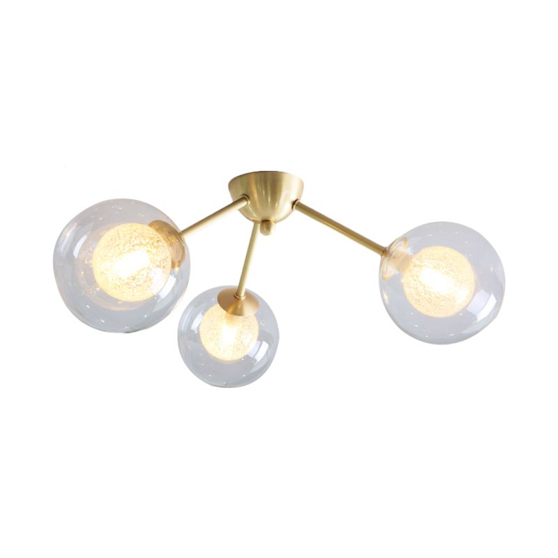 Moderne Global Semi Flush Mount Clear/Bernstein/Rauchglas 3/6 Lichter LED -Schlafzimmer Halbflush Mount Leuchte in Gold
