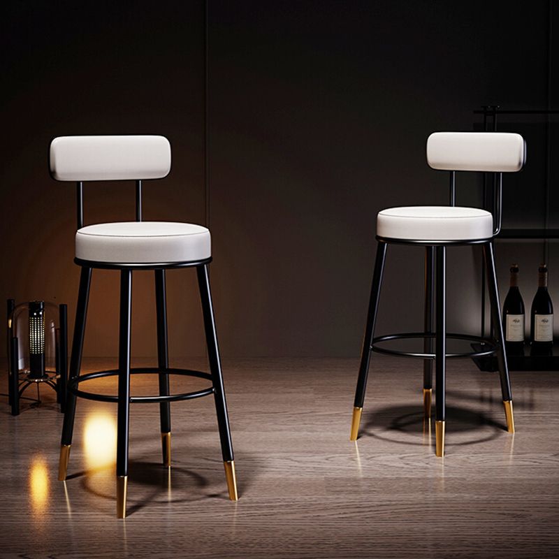 Industrial Leather Iron Counter Stools Low Back Bar Stools with Round Seat