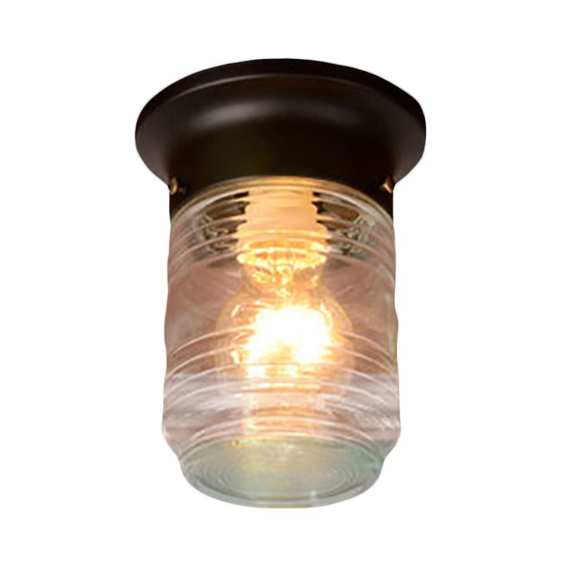 Plafonnier industriel cylindrique en verre soufflé à la main, 1 ampoule, pour salon, noir/blanc
