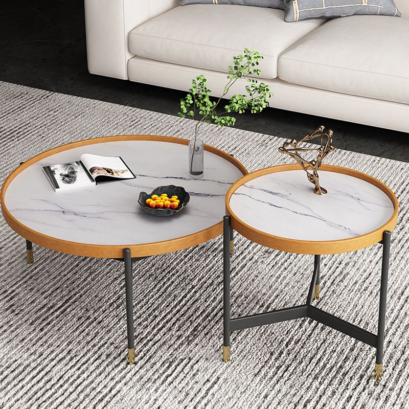 Modern Slate Tray Top 3 Legs Coffee Table White/Black Round Table