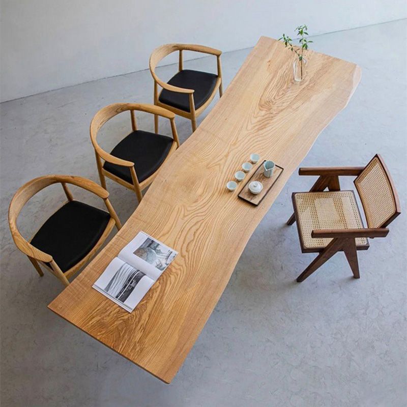 Modern Solid Wood Dining Table Natural Finish Table with Acrylic Base