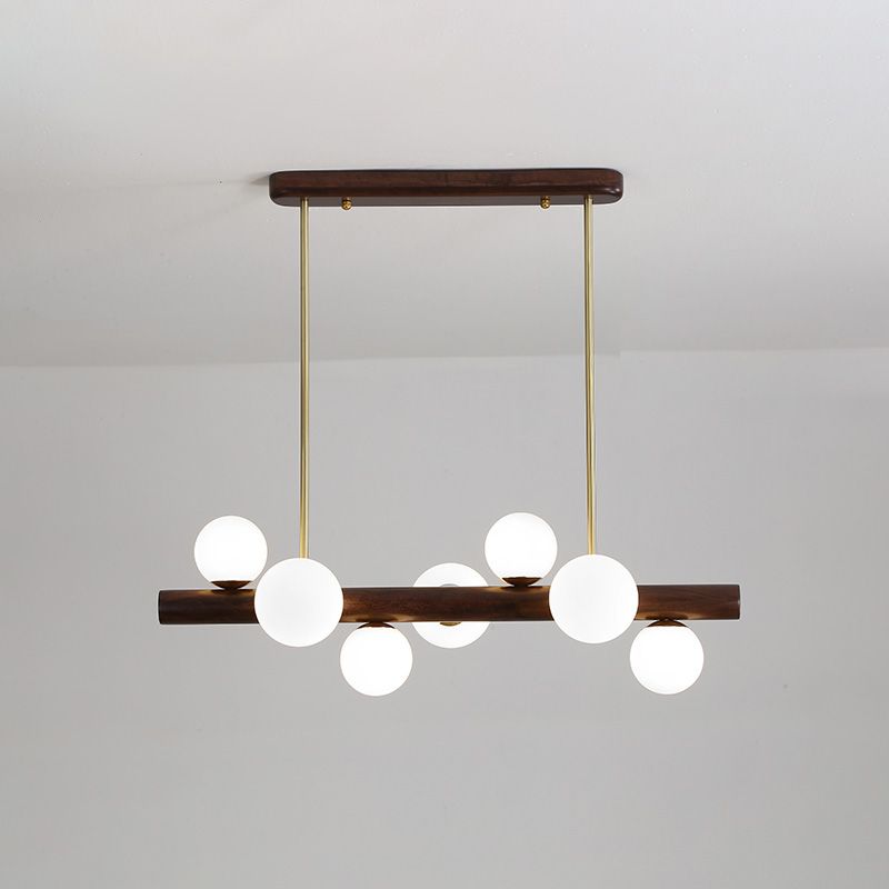 Sfera Isola Light Contemporary Wood Isola lampadario con tonalità di vetro