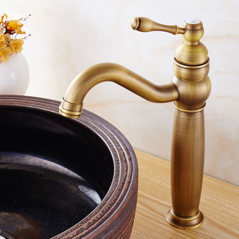 Circular Vessel Sink Bathroom Faucet Single Handle High Arc Vessel Faucet