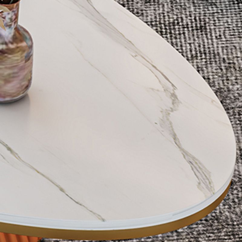 15.7"Tall Iron Pedestal Black/ White Oval Slate Top Coffee Table