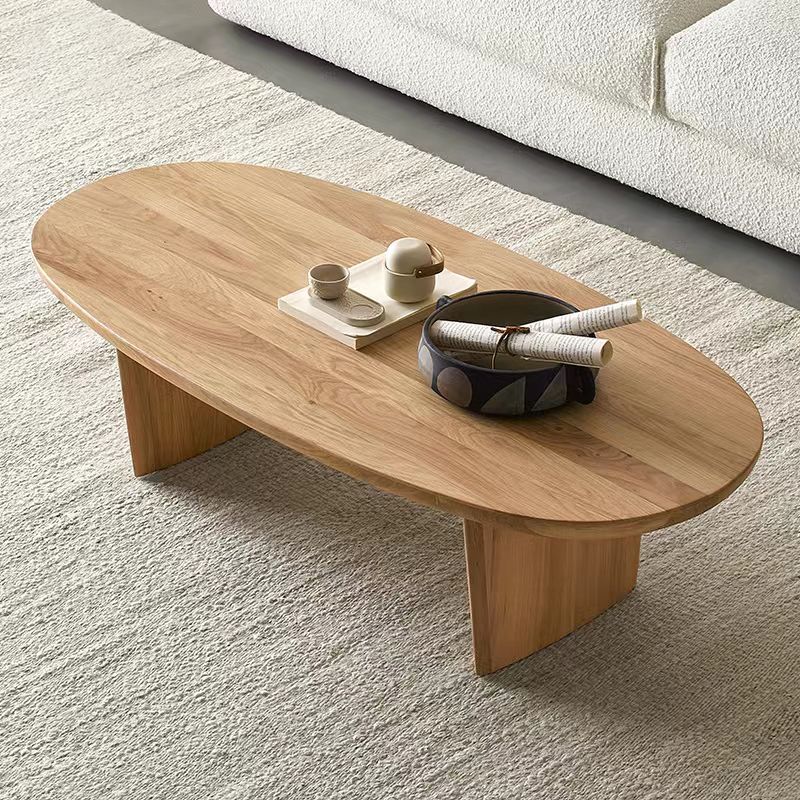 Modern Solid Wood Coffee Table Oval Sled Coffee Table for Living Room