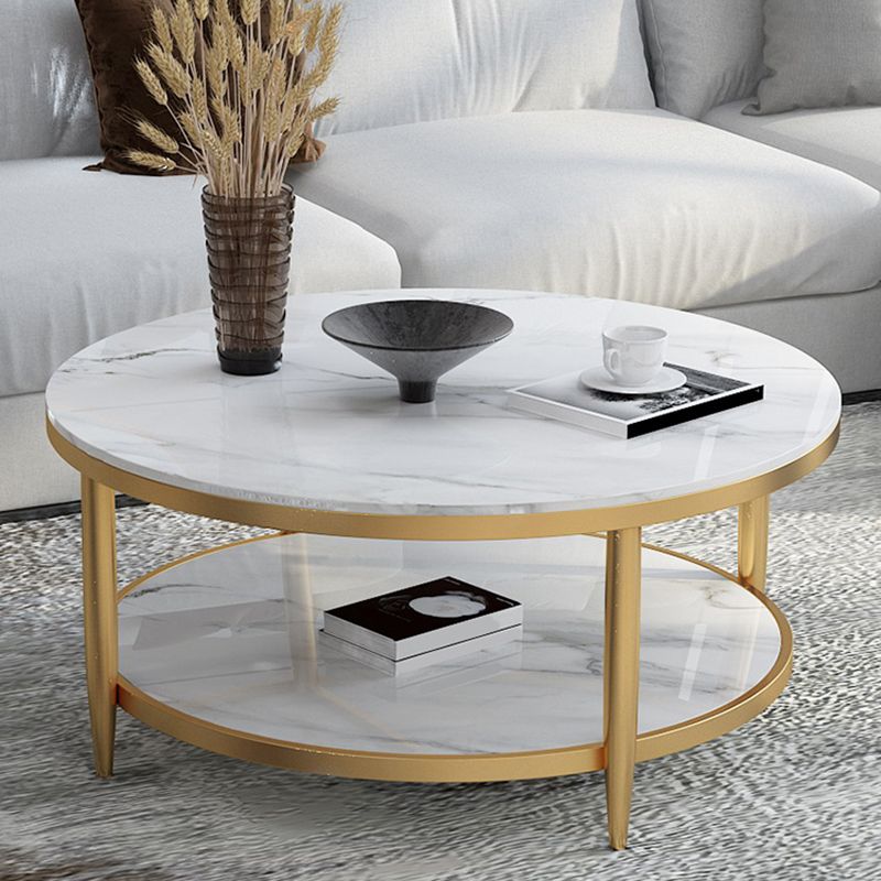 Glam Faux Marble Cocktail Table Four Legs Coffee Table with Storage