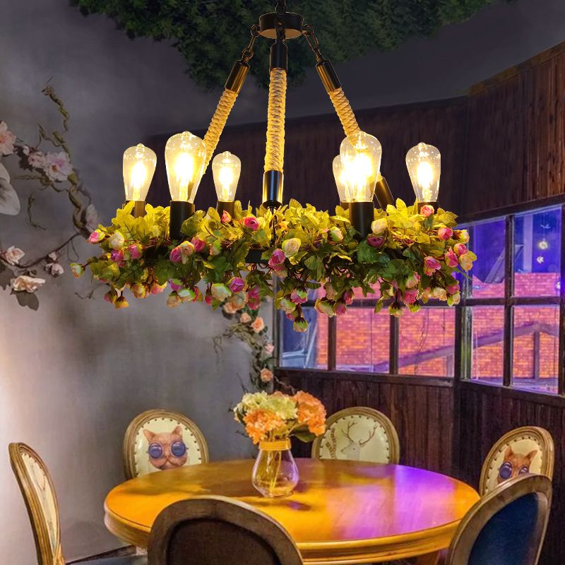 Industrial Exposed Bulb Ceiling Chandelier 6 Bulbs Metal LED Hanging L