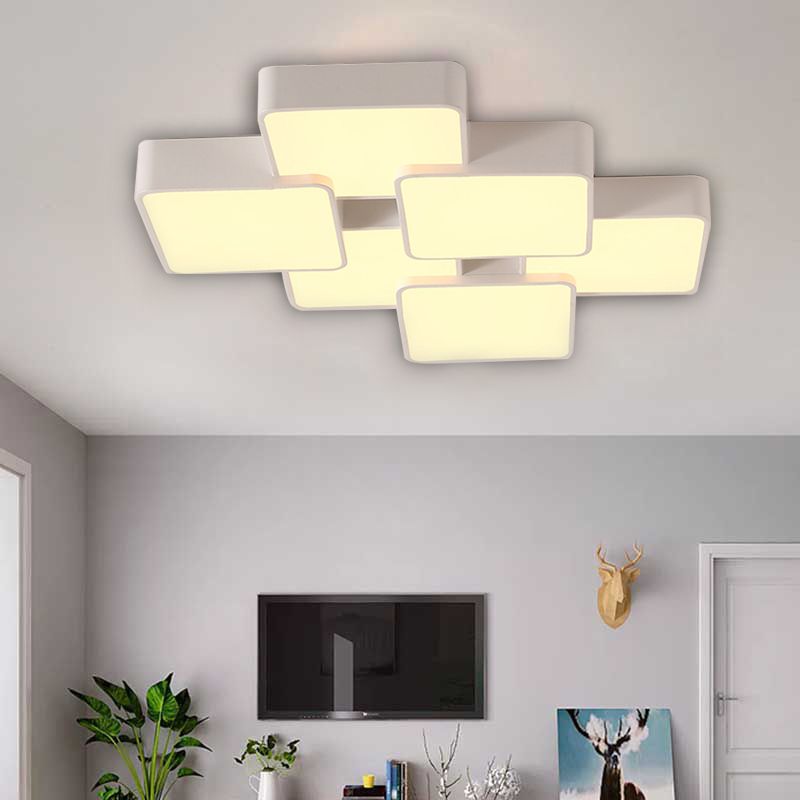 Diseño Cuadrado Vaciado de luz de techo Acrílico Modernista 4/6 Luces Acabado blanco Vaciado de luz fija en luz cálida/blanca
