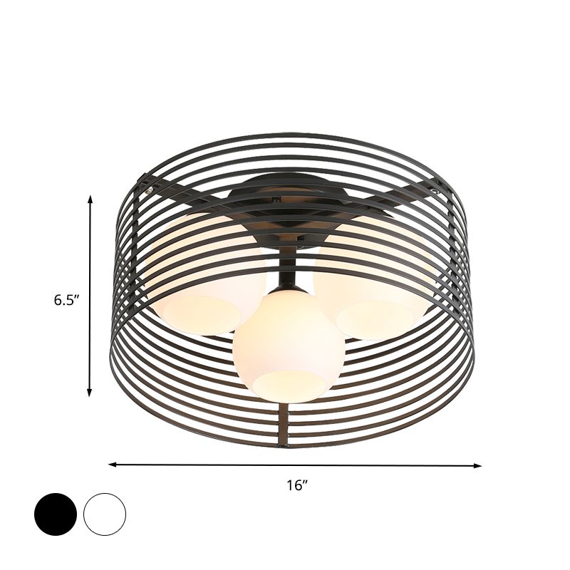 3 Lights Ceiling Light Classic Globe Milky Glass Flush Mount Lighting in Black/White for Living Room