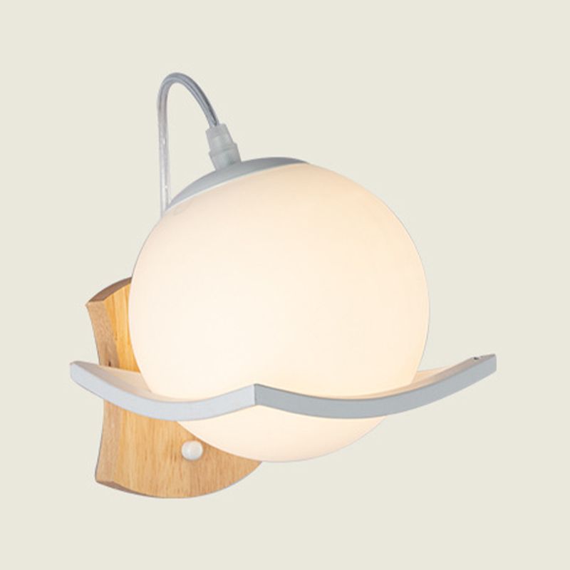 Modern Style Wooden Wall Sconce Glass Shade 1 Light Wall Mount Light Fixture