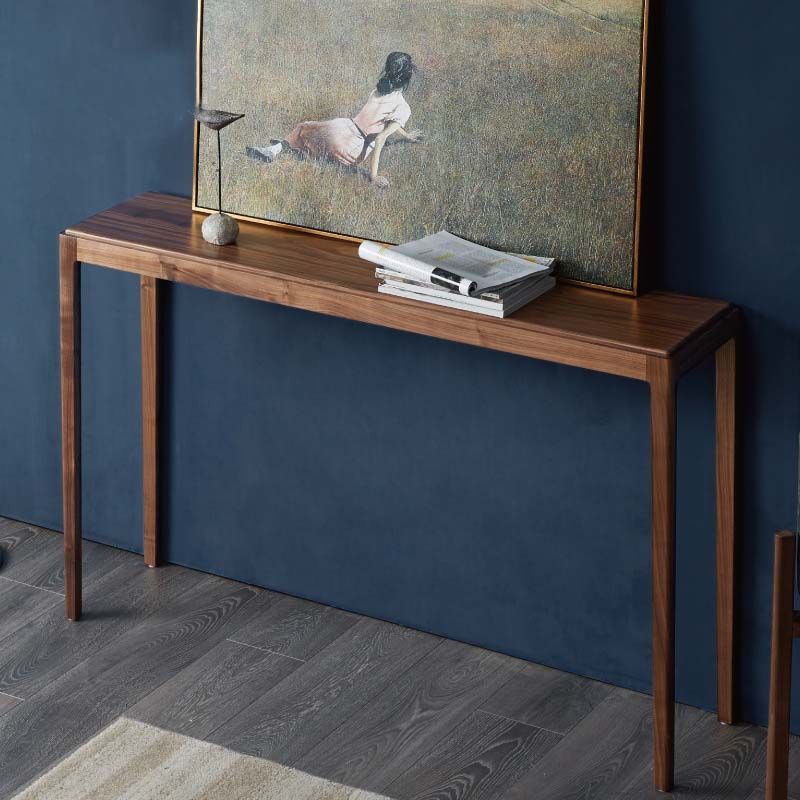Mid-Century Modern Pine Console Sofa Table Rectangle End Table with 4 Legs for Hall