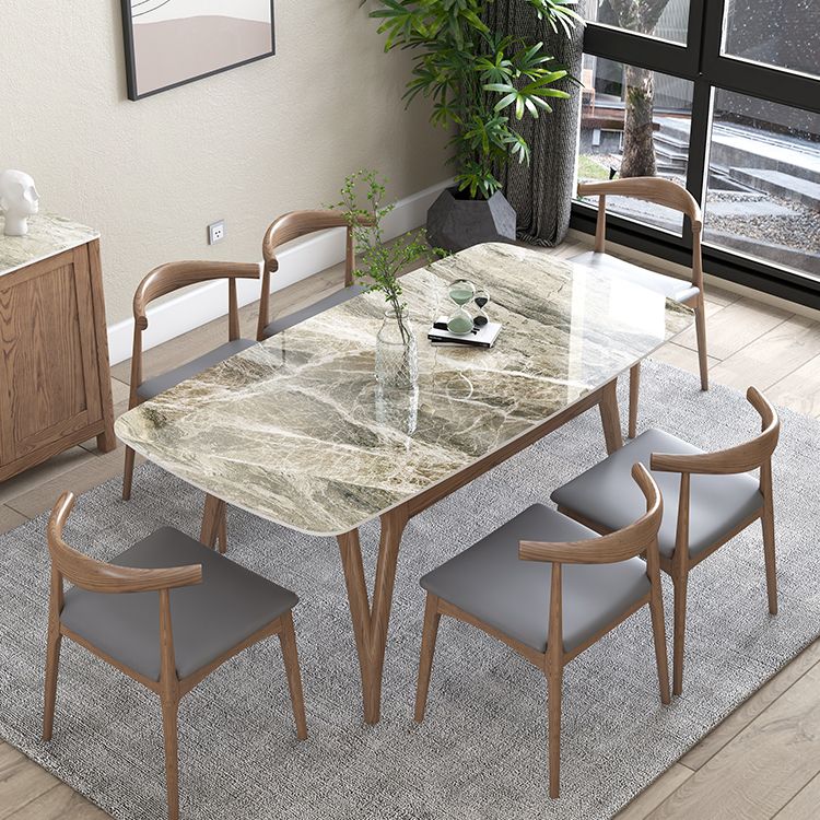 Sintered Stone Top Rectangle Table for Restaurant Modern Dining Table with Ash Wood 4 Legs