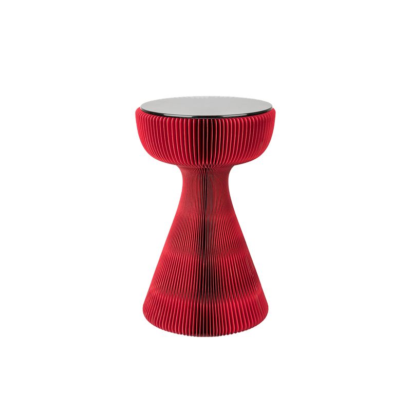 21.25" Tall Kraft Paper Pedestal End Table Round Glass Top Side Table