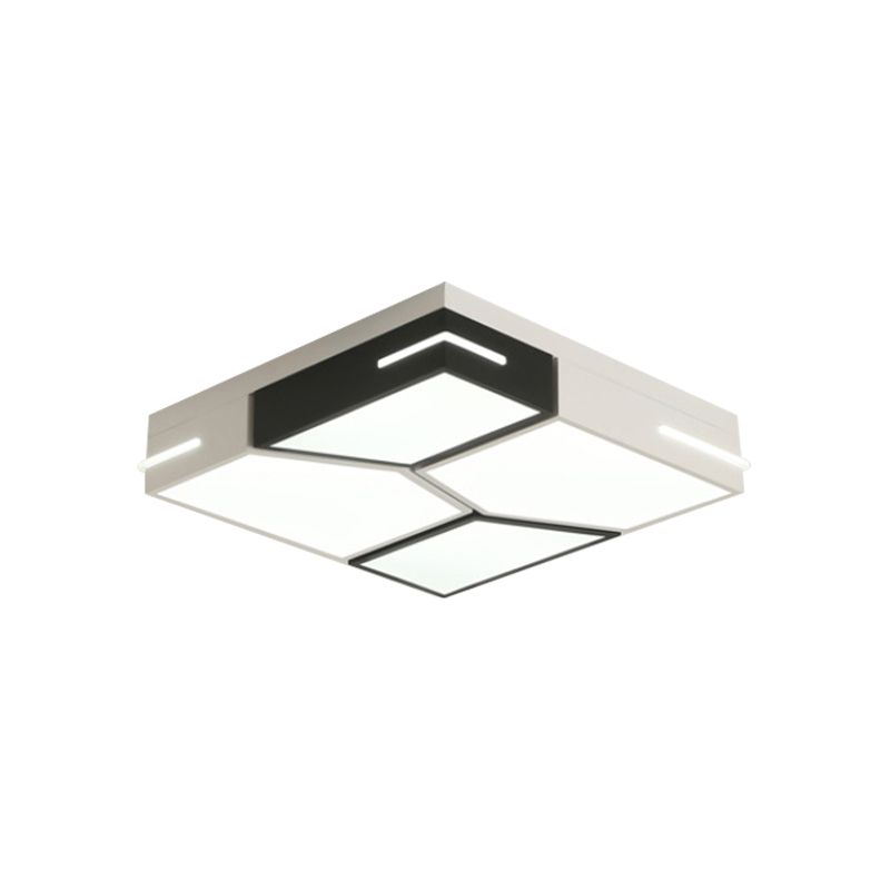 Spliced Square/Rectangle Metal Ceiling Lamp Minimalist Black and White LED Flush Mount Light for Parlor