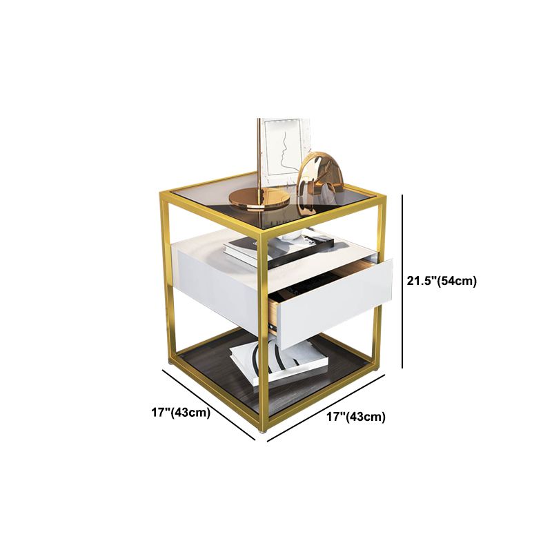 Modern Style Metallic White/gold/black Tempered Glass Table Top Nightstand