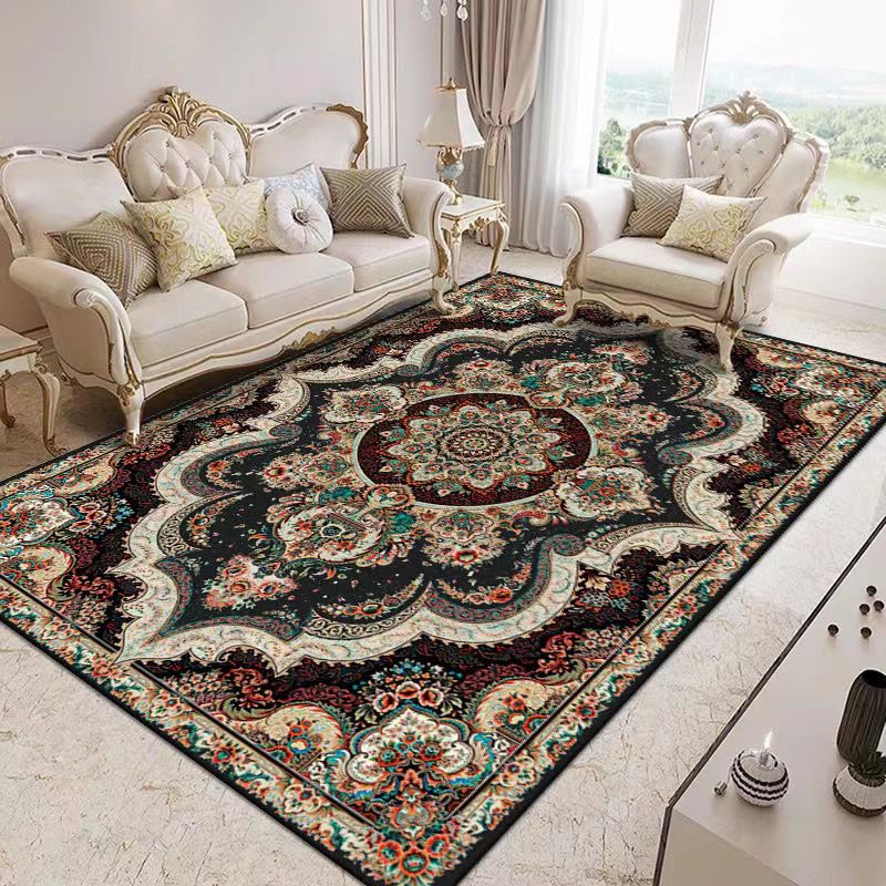 Glam Floral Printed Area Rug Mid-Century Polyester Rug Non-Slip Backing Carpet for Home Decoration