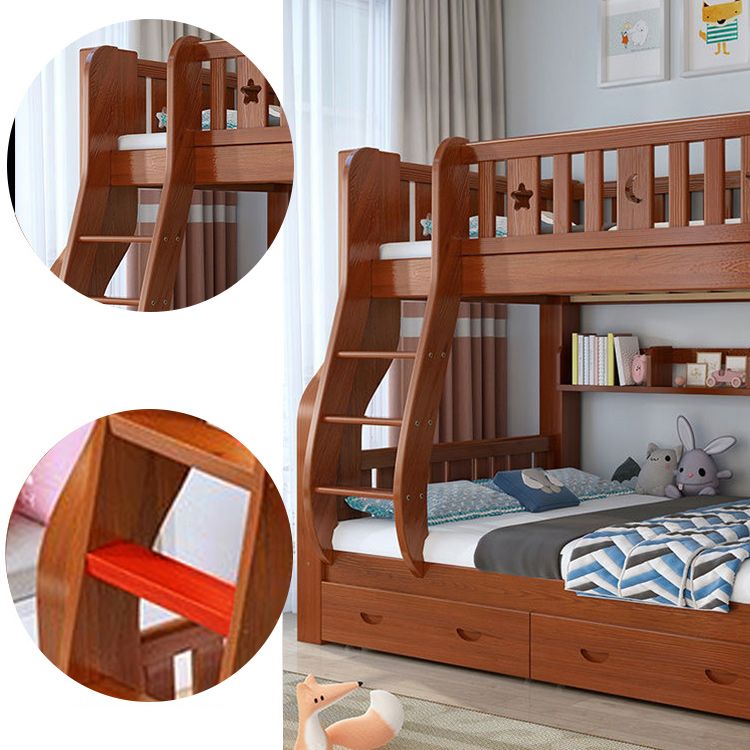Solid Wood Bunk Bed Gender Neutral Mid-Century Modern Kids Bed with Guardrail