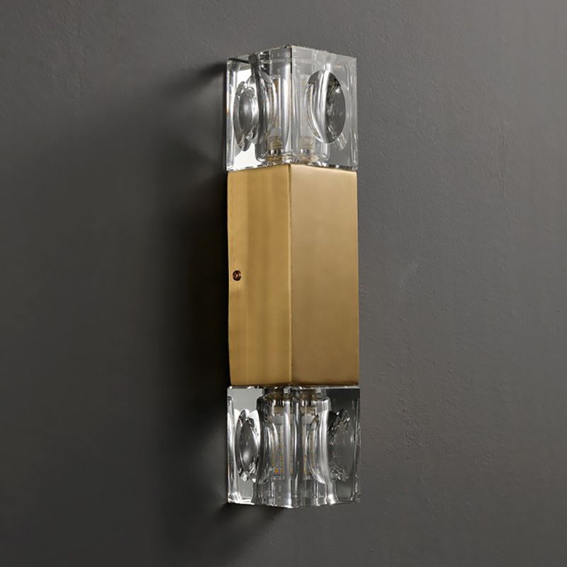 Modern Brass Wall Light Cuboid 12.5" High Wall Sconce with Crystal for Living Room