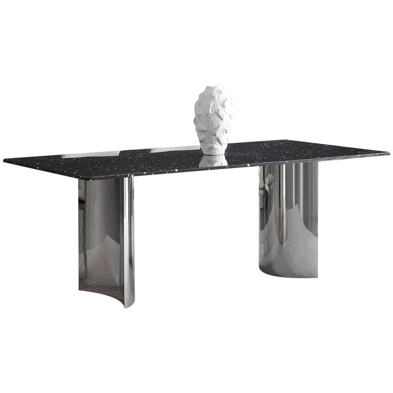 Black Stone Dining Table Set with Solid Back Chairs 1/2/4/5/7 Pcs Modern Dinette Set