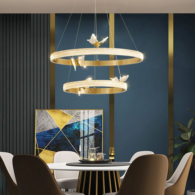 Ultra-modern Round Hanging Chandelier Acrylic Suspension Lighting with Hanging Cord for Living Room