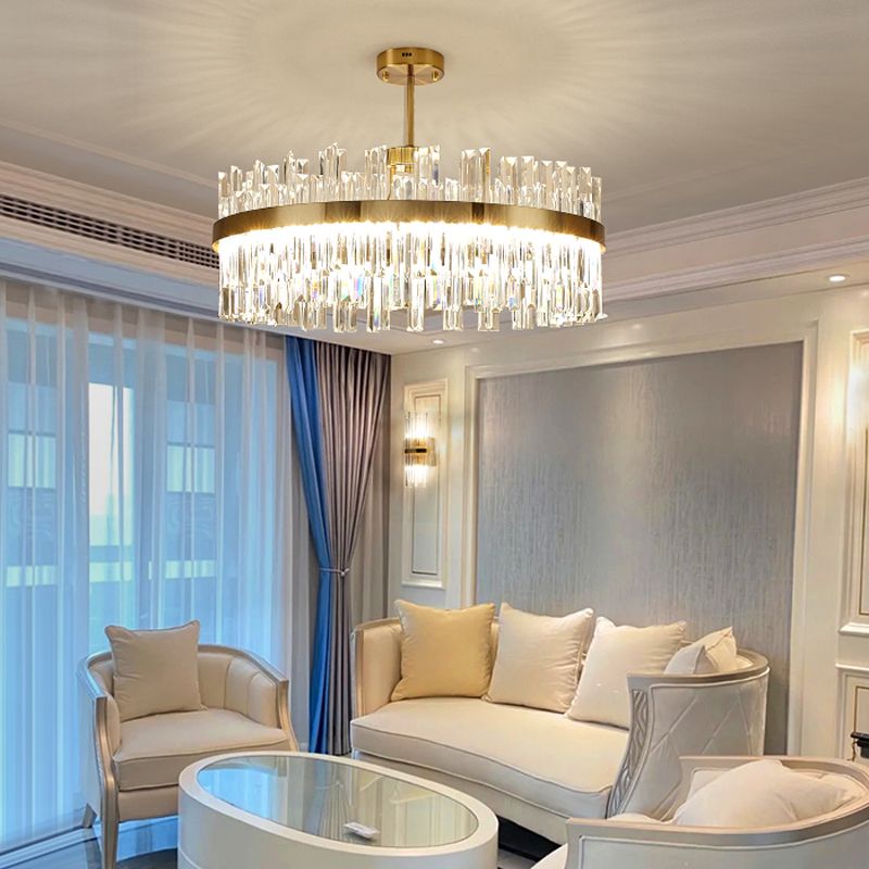 Round Shape Hanging Lights Crystal LED Chandelier in Gold for Living Room