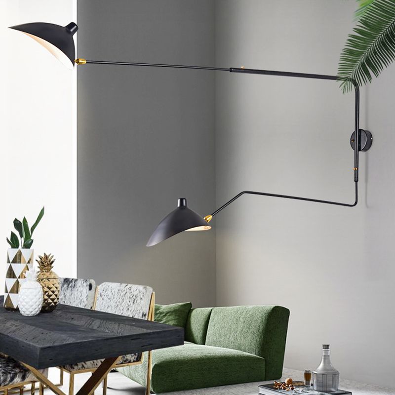 Nordic Metal Wall Light Cap Shape Swing Arm Wall Sconce for Living Room