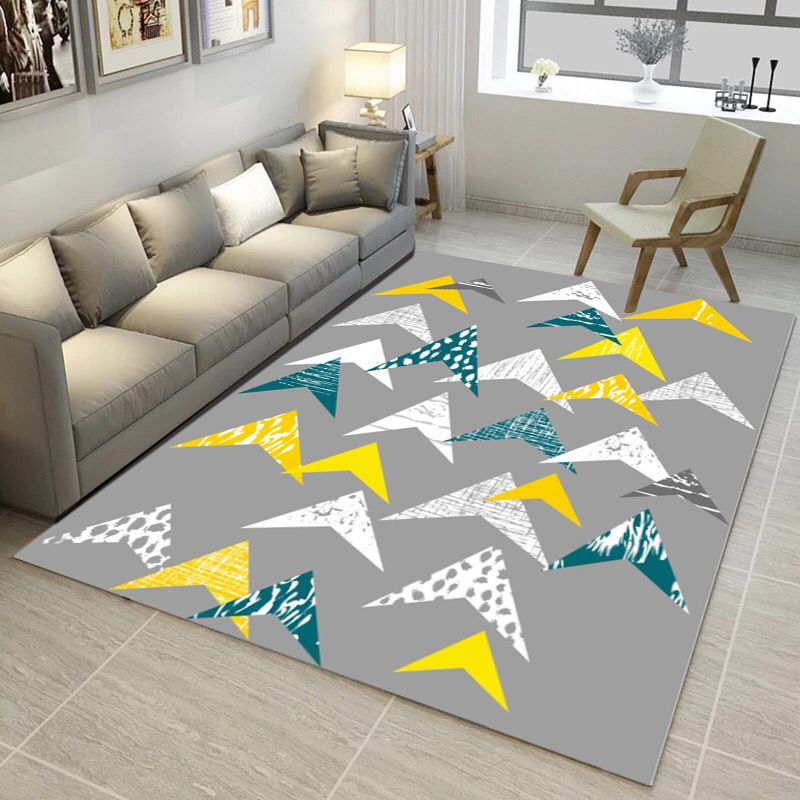 Bold Multi Color Matrix Rug Polyester Modern Area Carpet Non-Slip Pet Friendly Stain Resistant Rug for Living Room