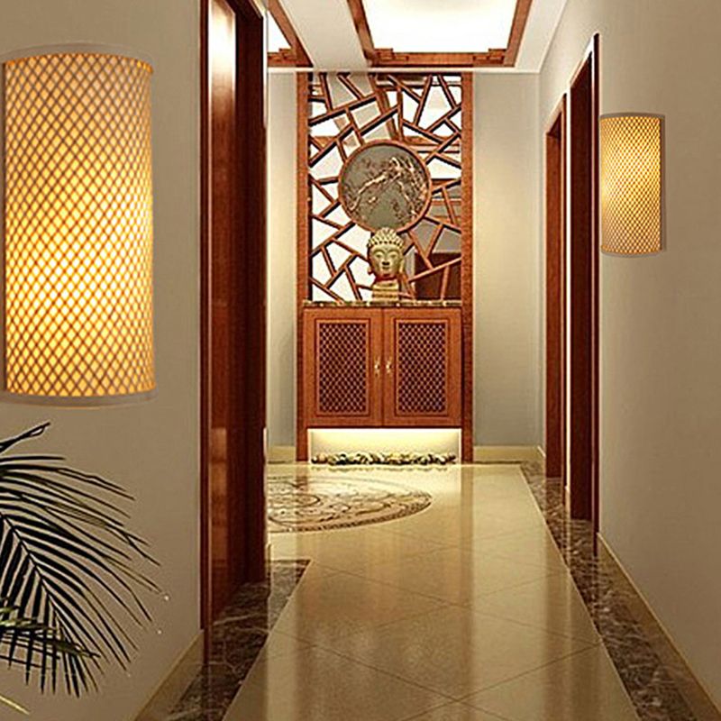 1 Light Geometric Flush Mount Wall Sconce Contemporary Rattan Wall Light Sconces