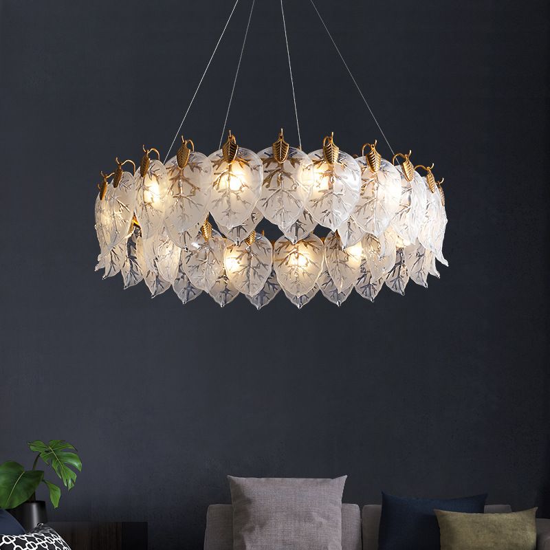 Leaf Chandelier Light Fixture Modern White Glass Pendant Lighting for Restaurant