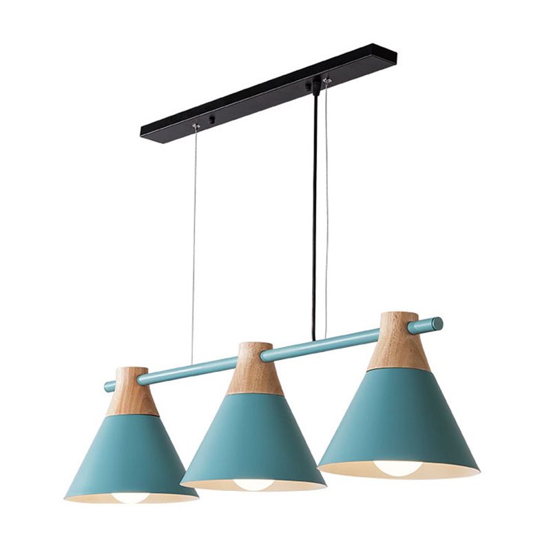 3 Lights Metal Island Pendant Lighting Nordic Macaroon Style Cone Shade Island Lamp for Dining Table