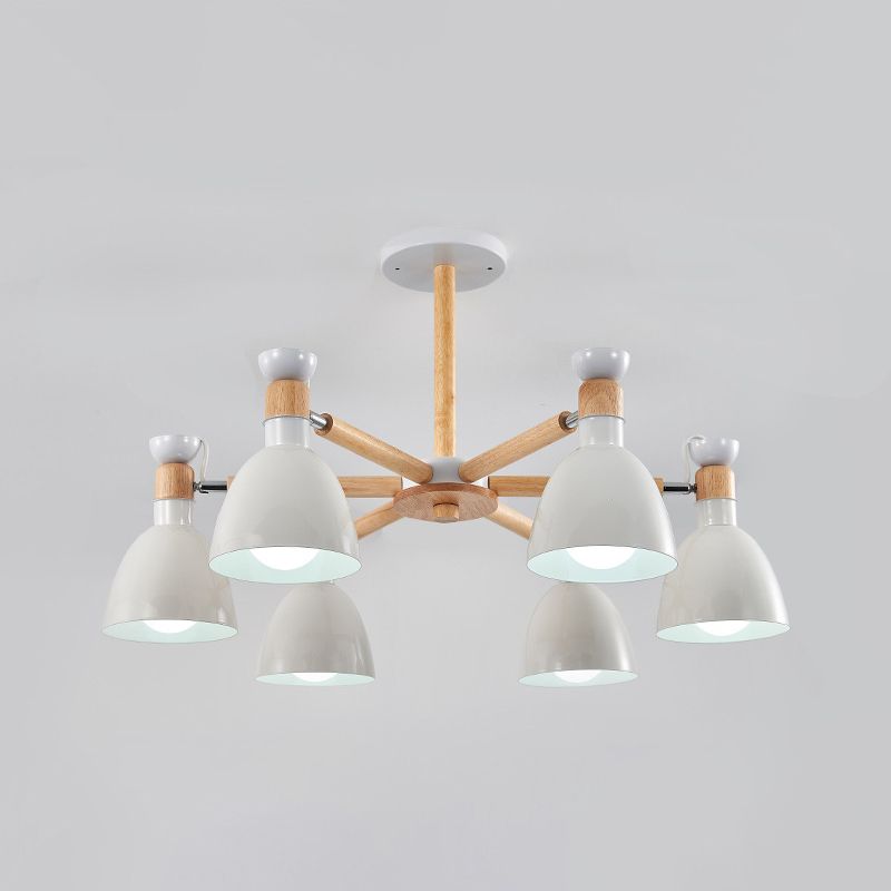 Macaron Style Bell Chandelier Lighting Metal Bedroom Hanging Light avec une tige en bois