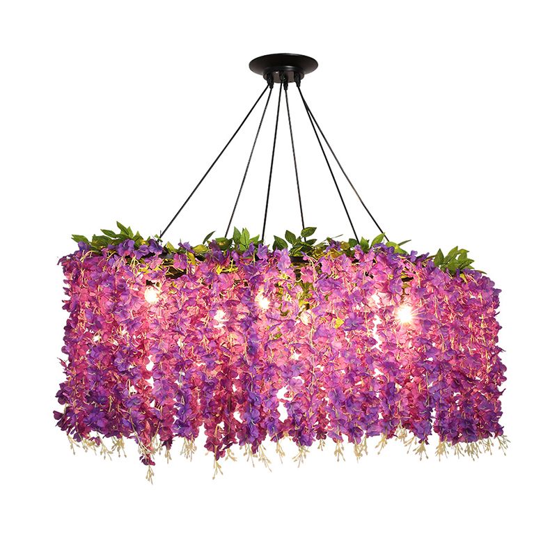 Floral Metal Island Aibriture Retro Retro 6-Bulb Restaudente Down Lighting Ciondolo in Purple