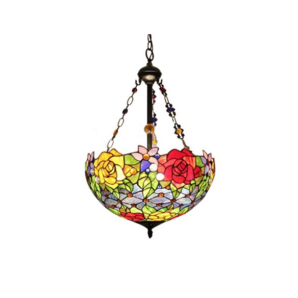 Luce a sospensione multicolore con ciondolo a soffitto in vetro rustico in stile fiore/rosa tiffany per sala da pranzo