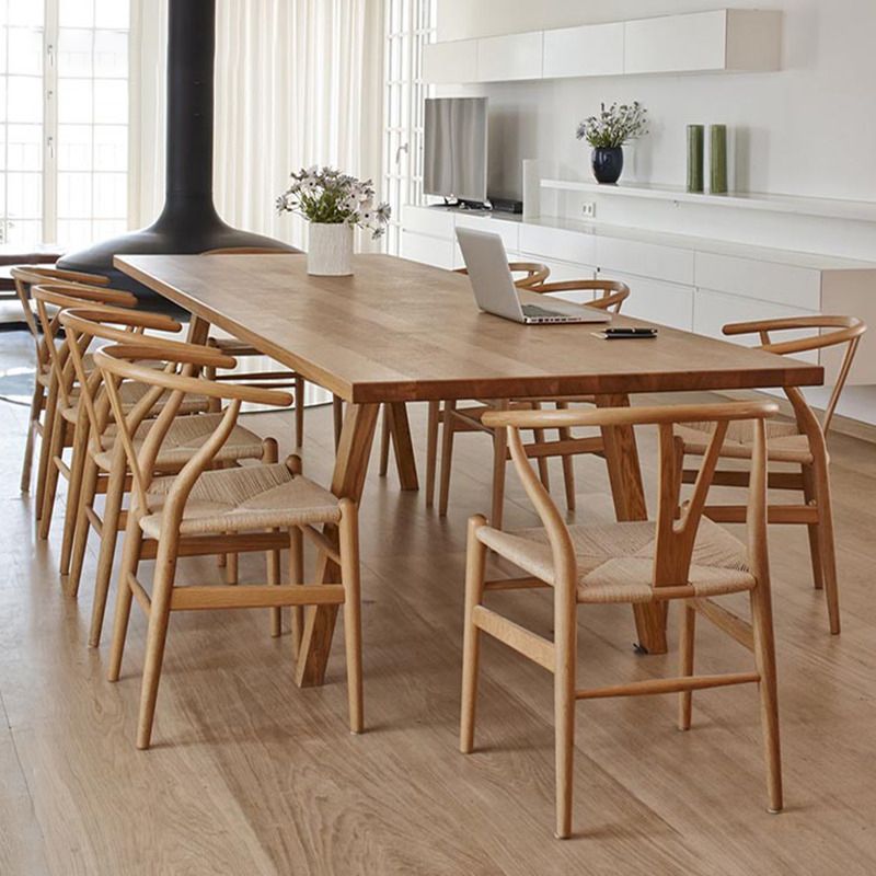 Natural Solid Wood Table Rectangular 4 Legs Table for Dining Room