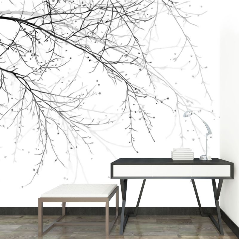 Naked Tree Close-Up Mural Contemporary Water Resistant Bedroom Wall Decor, Custom Size