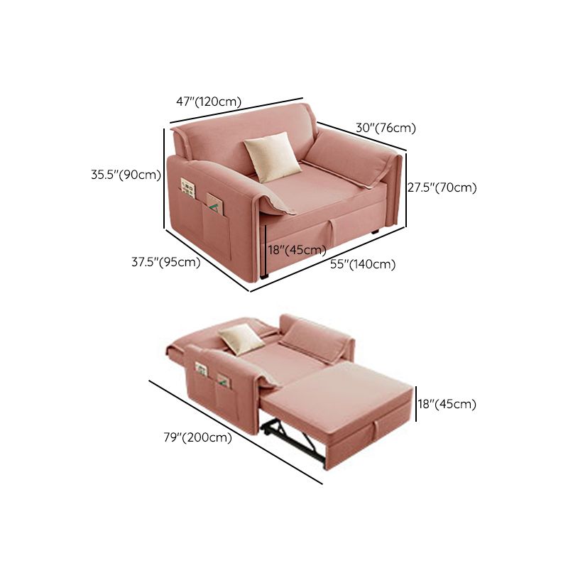 Modern Flared Arm Sofa Bed in Pink Faux Leather Sleeper Sofa with Storage