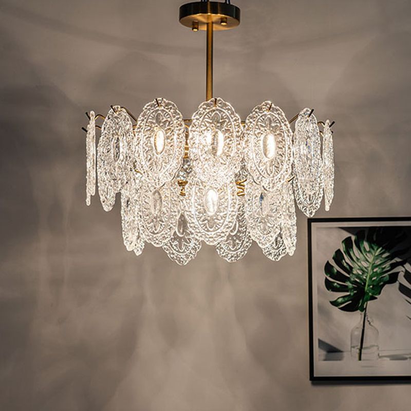 Lustre de style américain lustre luminaire en verre en métal ovale en or