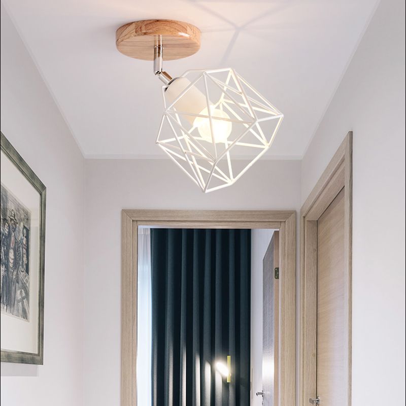 Lámpara de techo hexagonal gris/blanco/rosa/amarillo/azul/verde, lámpara de techo modernista de Metal de 1 cabezal, montaje semiempotrado para dormitorio